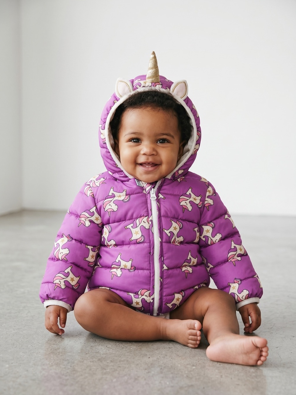 Robeez Ro + Me Purple Unicorn Hooded Puffer Jacket Size 3/6 Month